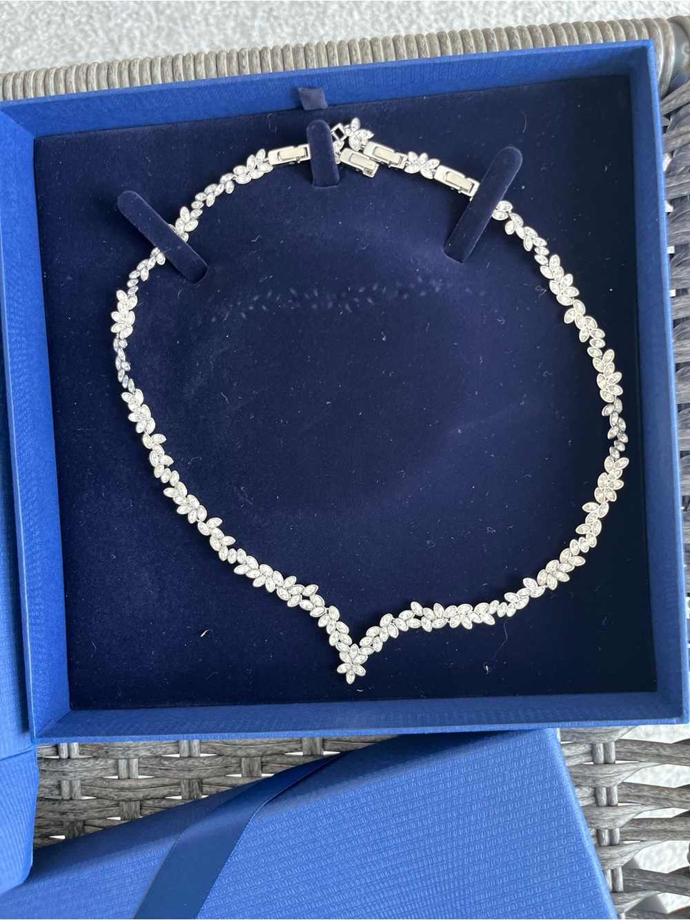 Swarovski Silver Crystal Leaf-Style Necklace